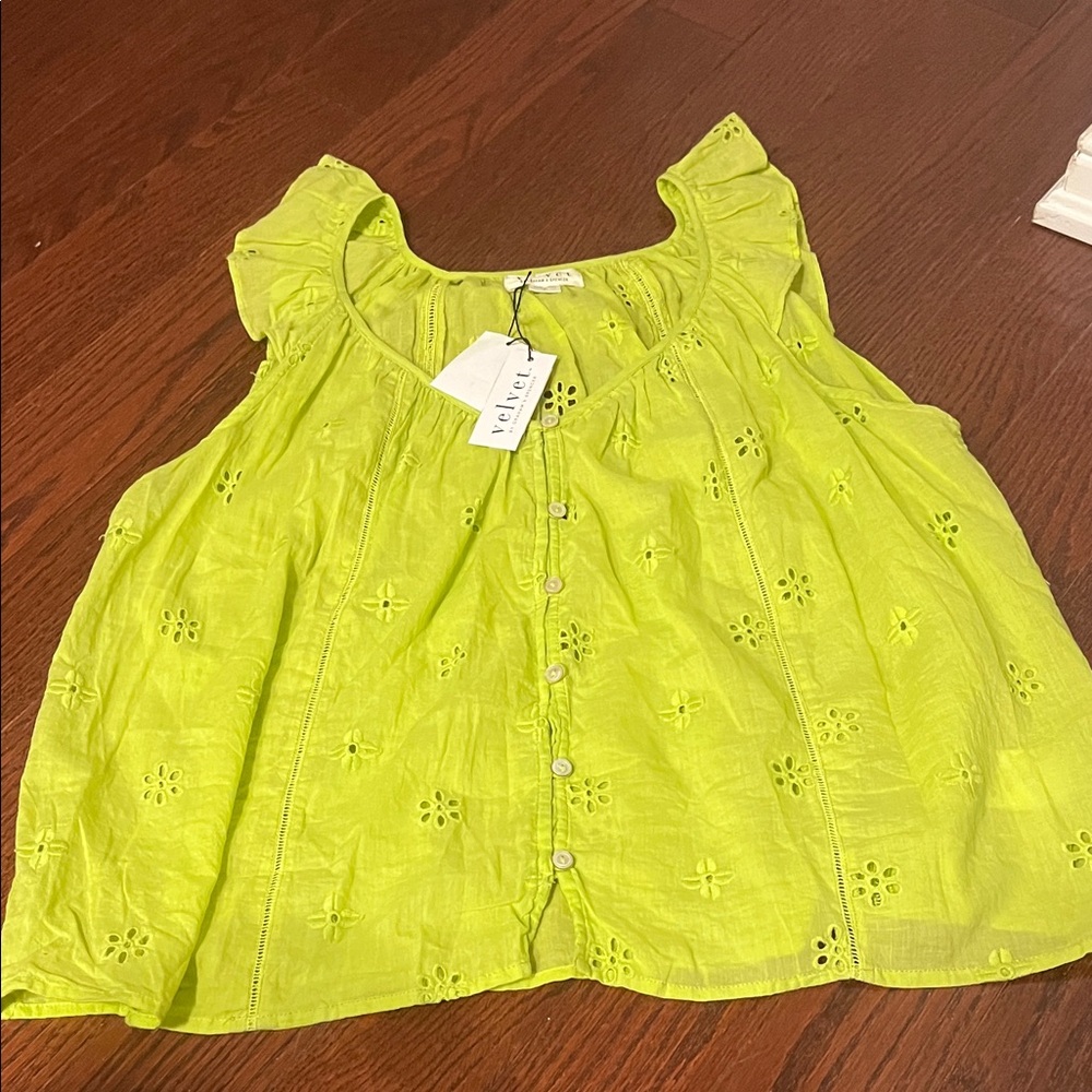 Velvet Lime Green Eyelet Camisole